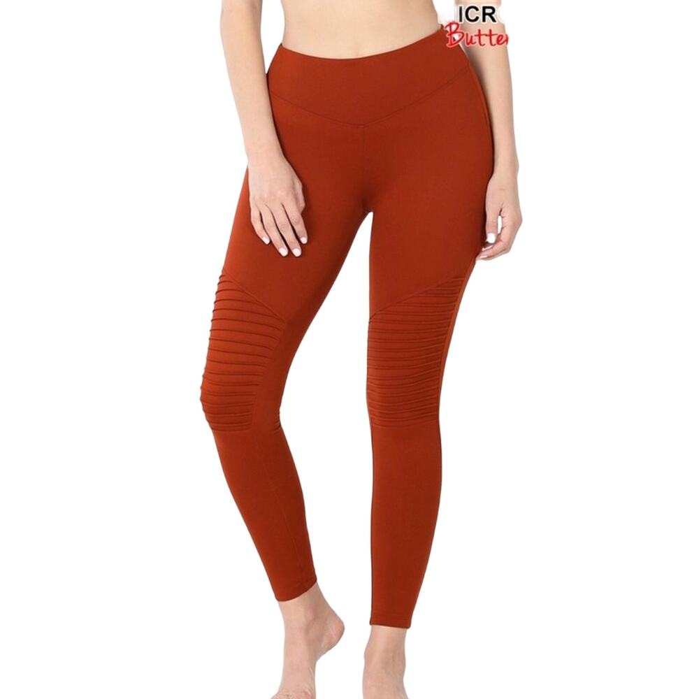 New Zenana Microfiber Moto Legging Dark Rust Small